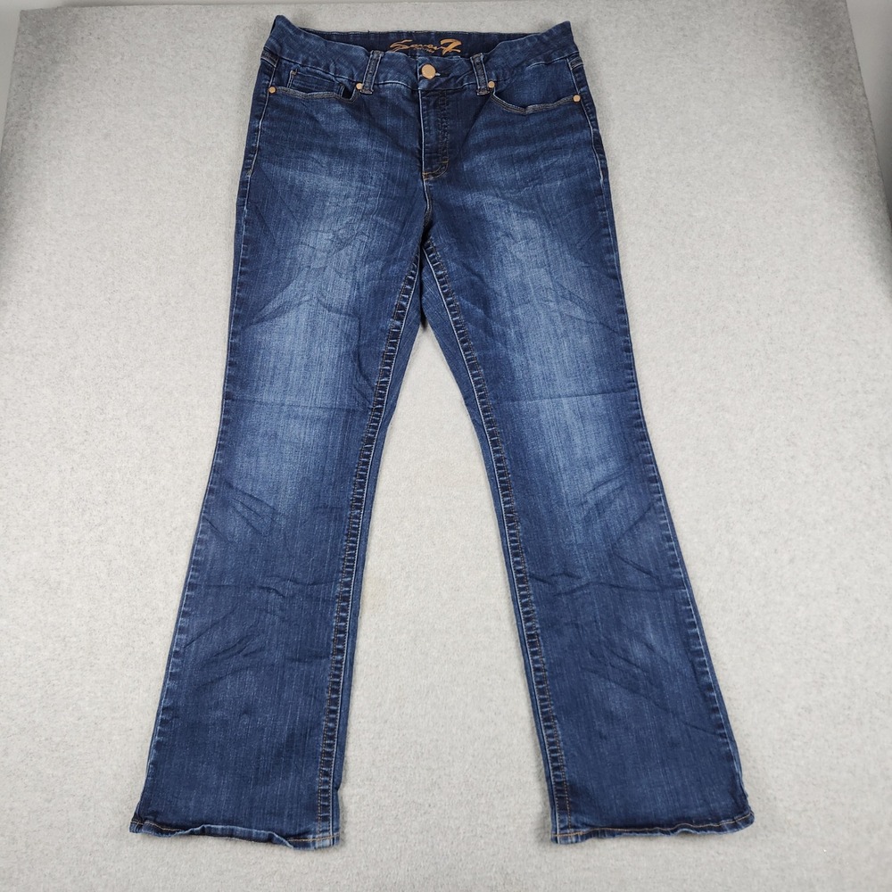 Seven7 Tummyless Jeans Womens 16 Blue Denim Whiskered Dark Wash Stretch Mid Rise